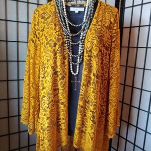 L&B small mustard flower lace kimono.